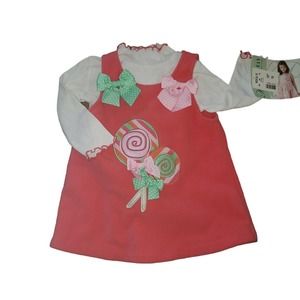 Bonnie Jean Baby Girl 2-Piece Salmon Jumper w Bodysuit Lollipops Bows 18 months